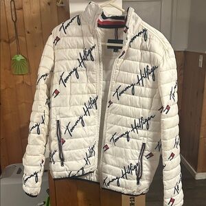 Tommy Hilfiger Logo Print White Puffer Jacket